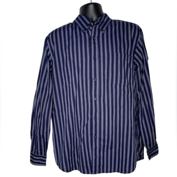 Basic Editions Other - Basic Editions Striped Long Sleeve Button Down Shirt (Size:L, Color:Navy/White)